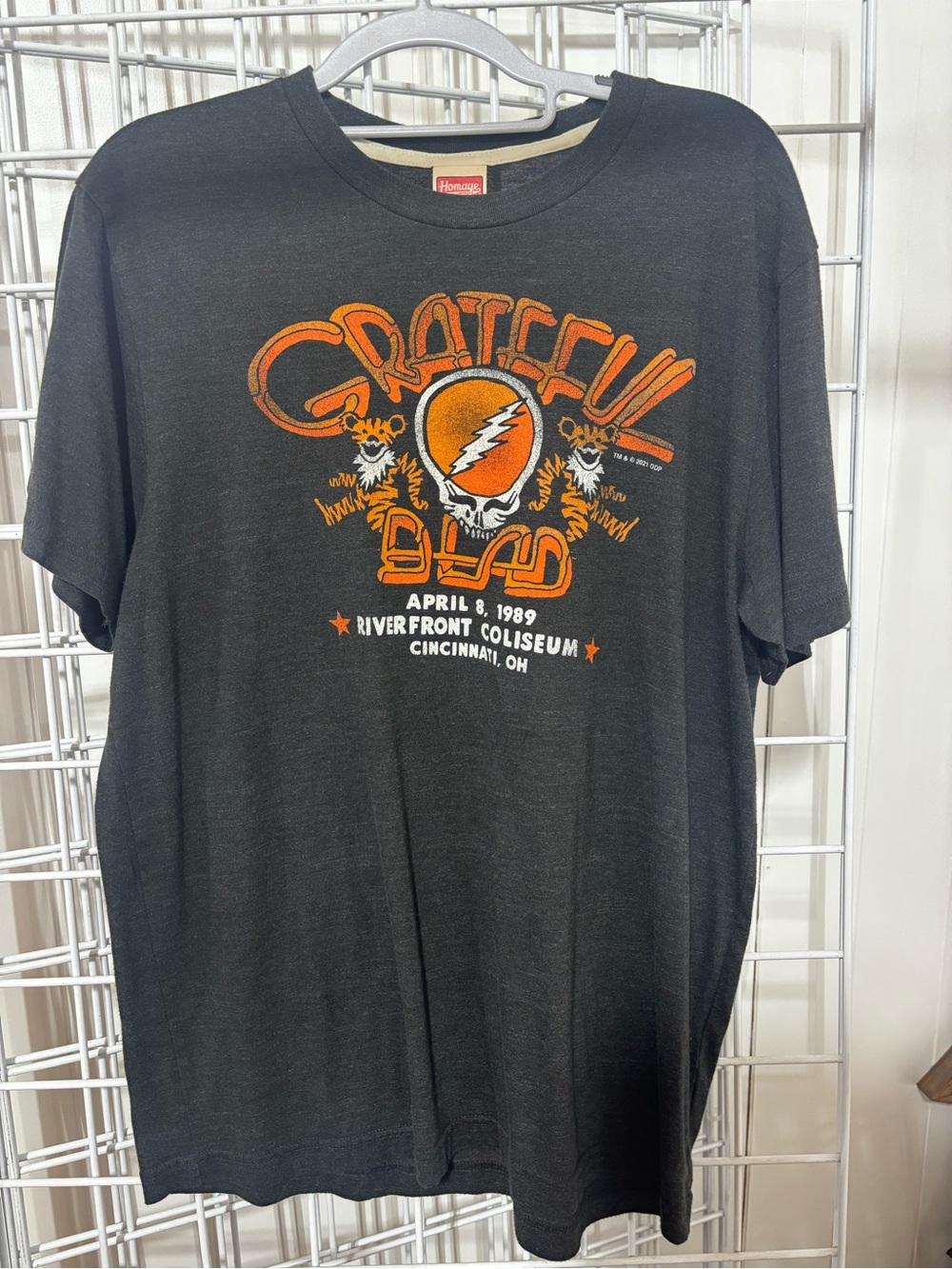 HOMAGE Black Grateful Dead Graphic Tee with Orange Print